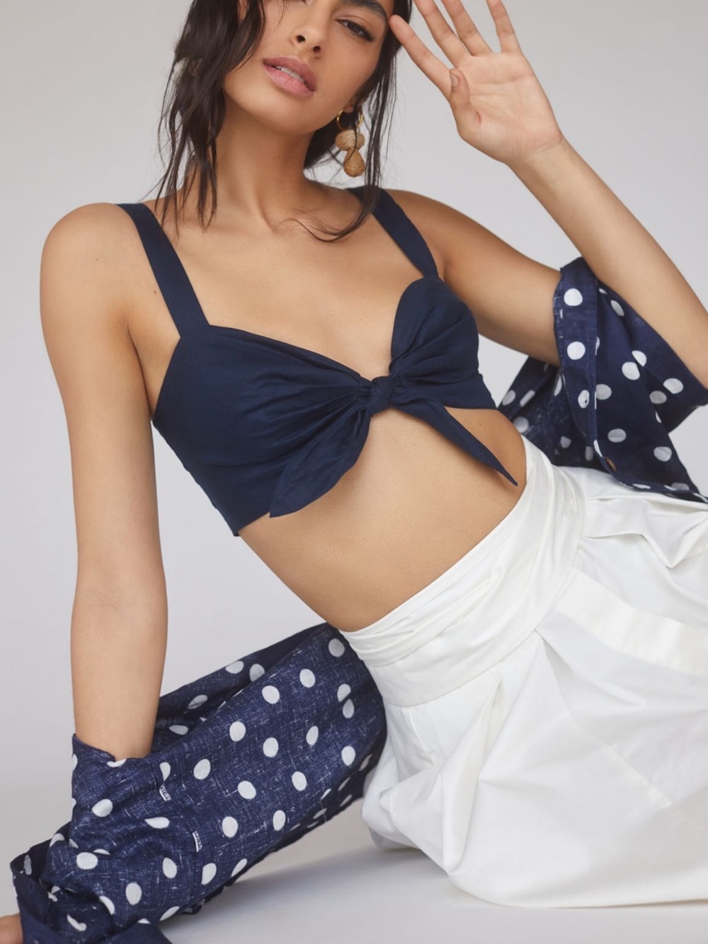 Maeve Linen Front-Tie Bra Top Navy